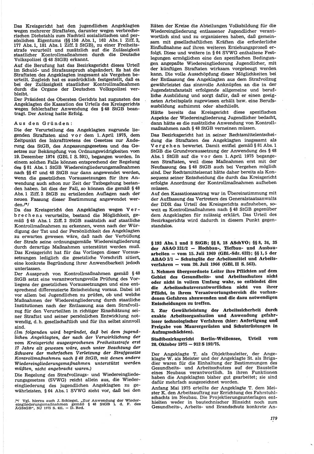 Neue Justiz (NJ), Zeitschrift für Recht und Rechtswissenschaft [Deutsche Demokratische Republik (DDR)], 30. Jahrgang 1976, Seite 179 (NJ DDR 1976, S. 179)