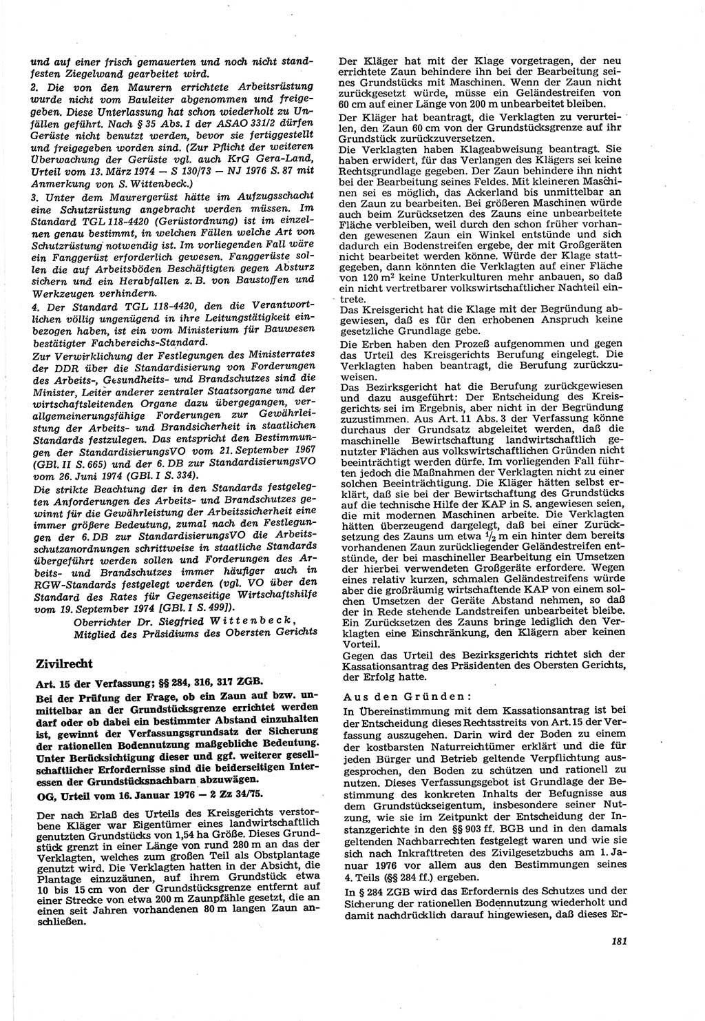 Neue Justiz (NJ), Zeitschrift für Recht und Rechtswissenschaft [Deutsche Demokratische Republik (DDR)], 30. Jahrgang 1976, Seite 181 (NJ DDR 1976, S. 181)