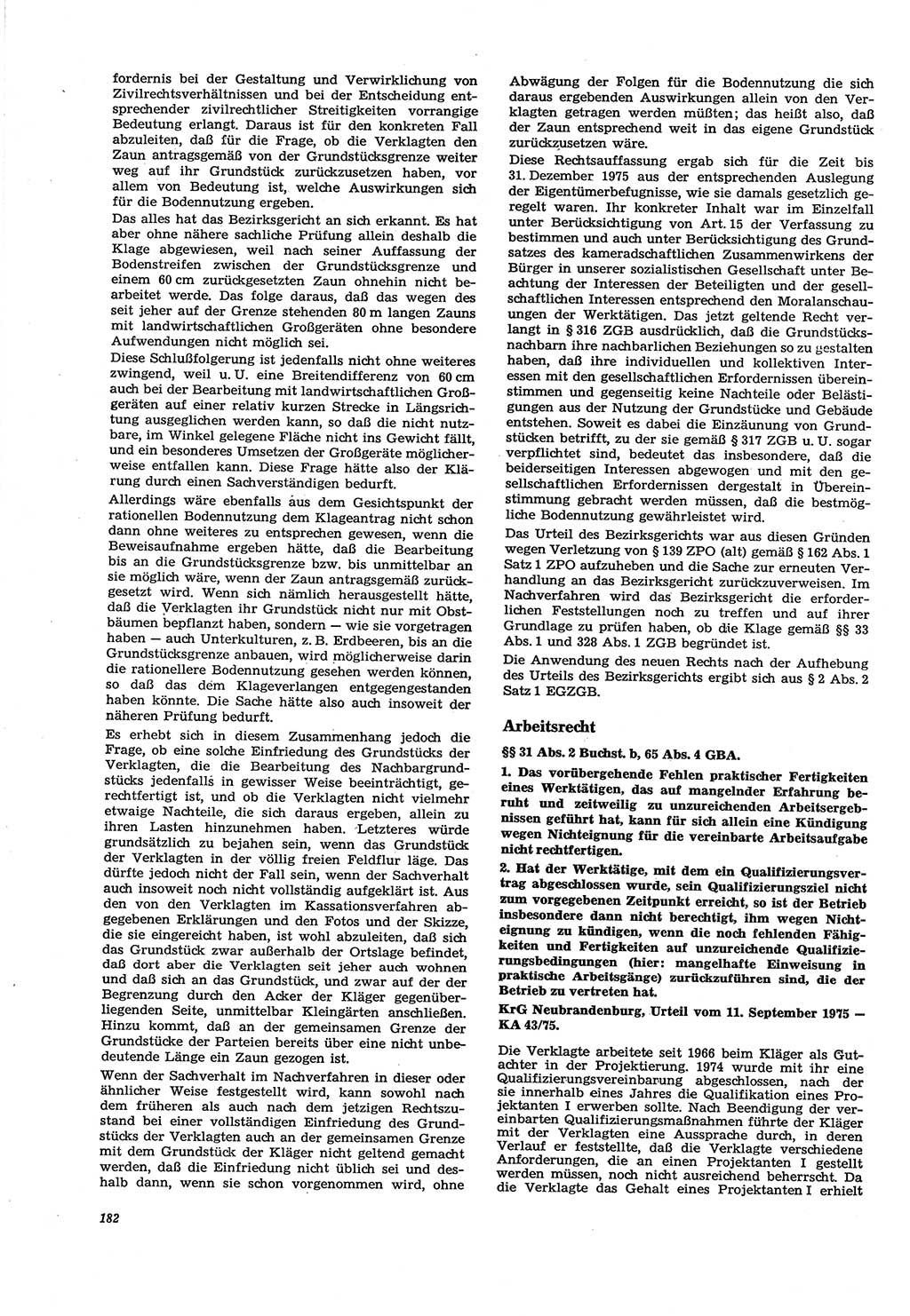 Neue Justiz (NJ), Zeitschrift für Recht und Rechtswissenschaft [Deutsche Demokratische Republik (DDR)], 30. Jahrgang 1976, Seite 182 (NJ DDR 1976, S. 182)