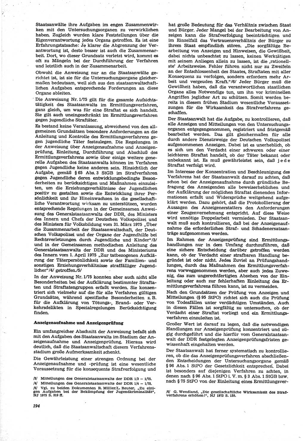 Neue Justiz (NJ), Zeitschrift für Recht und Rechtswissenschaft [Deutsche Demokratische Republik (DDR)], 30. Jahrgang 1976, Seite 194 (NJ DDR 1976, S. 194)