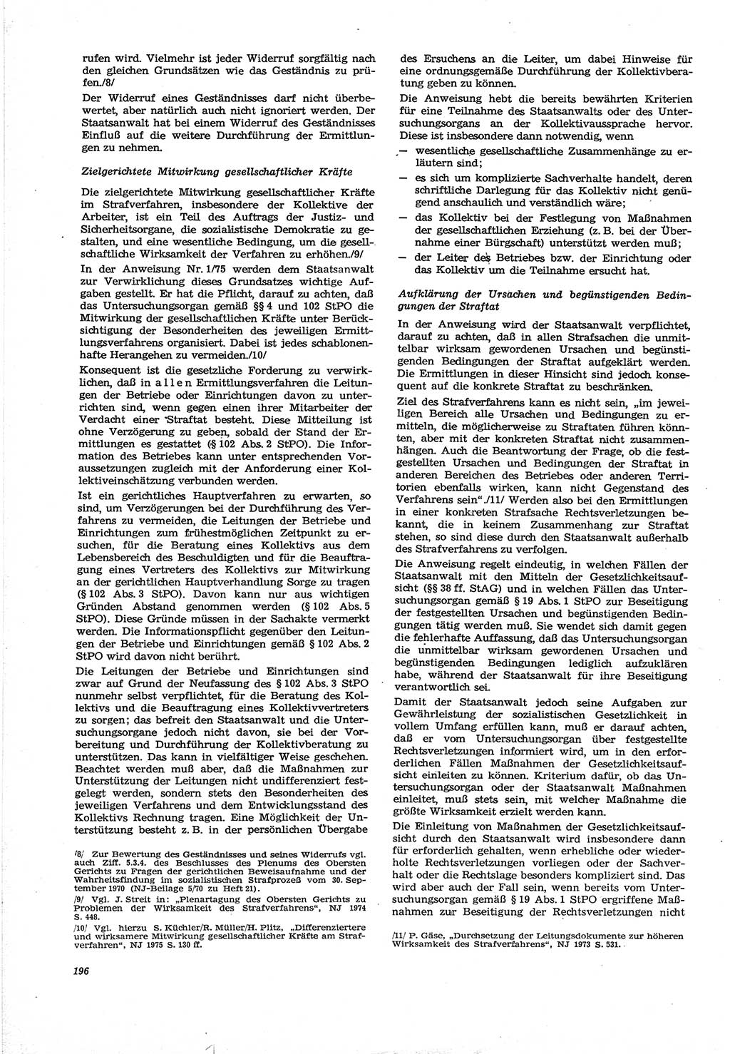 Neue Justiz (NJ), Zeitschrift für Recht und Rechtswissenschaft [Deutsche Demokratische Republik (DDR)], 30. Jahrgang 1976, Seite 196 (NJ DDR 1976, S. 196)
