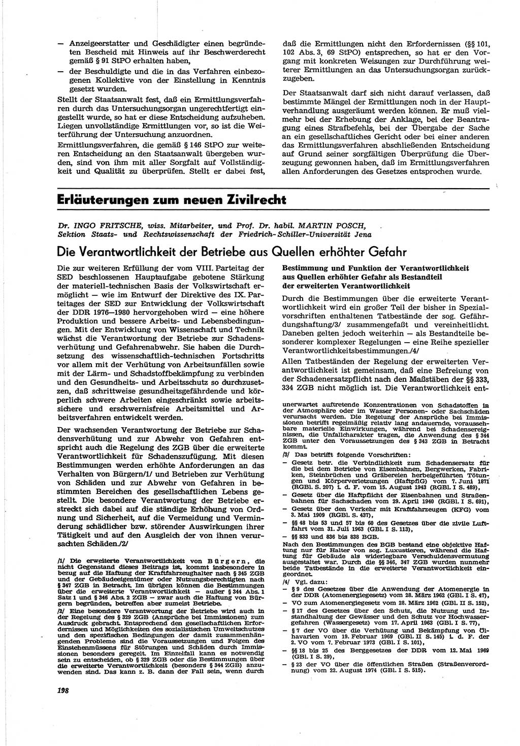 Neue Justiz (NJ), Zeitschrift für Recht und Rechtswissenschaft [Deutsche Demokratische Republik (DDR)], 30. Jahrgang 1976, Seite 198 (NJ DDR 1976, S. 198)