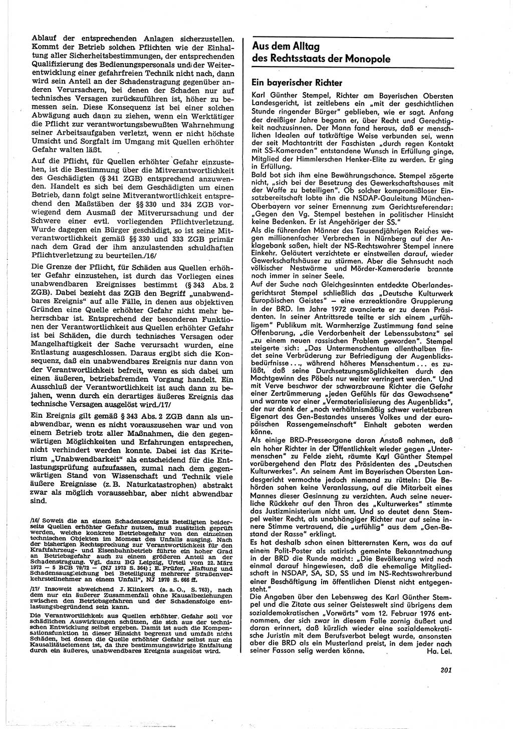 Neue Justiz (NJ), Zeitschrift für Recht und Rechtswissenschaft [Deutsche Demokratische Republik (DDR)], 30. Jahrgang 1976, Seite 201 (NJ DDR 1976, S. 201)