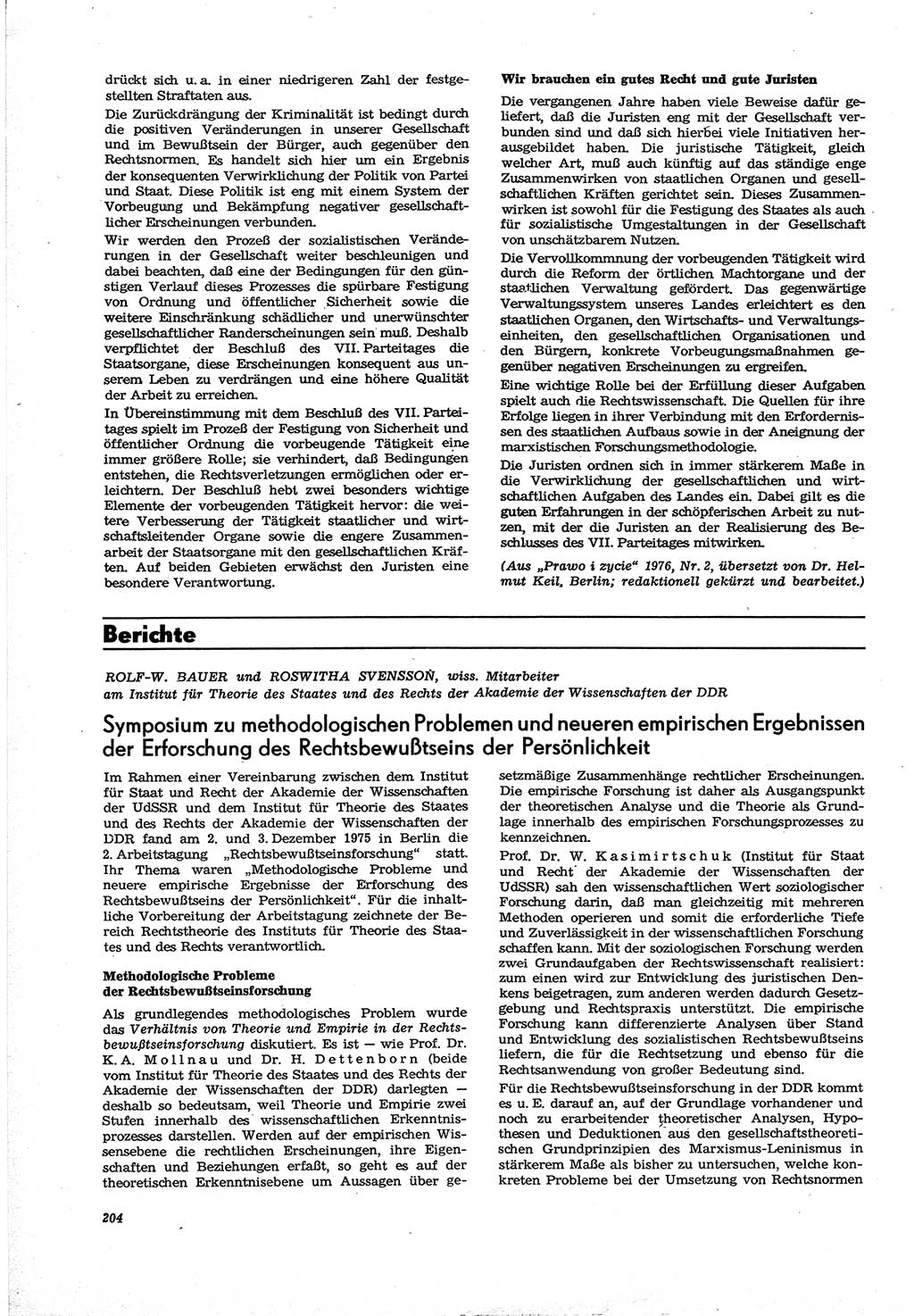 Neue Justiz (NJ), Zeitschrift für Recht und Rechtswissenschaft [Deutsche Demokratische Republik (DDR)], 30. Jahrgang 1976, Seite 204 (NJ DDR 1976, S. 204)