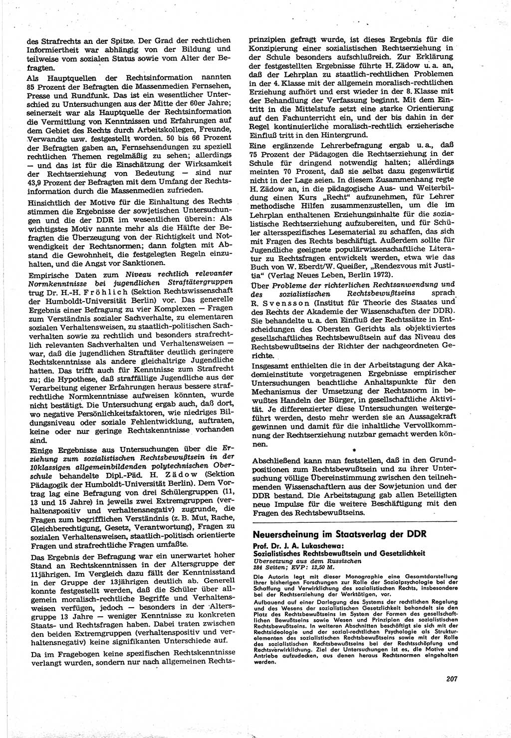 Neue Justiz (NJ), Zeitschrift für Recht und Rechtswissenschaft [Deutsche Demokratische Republik (DDR)], 30. Jahrgang 1976, Seite 207 (NJ DDR 1976, S. 207)