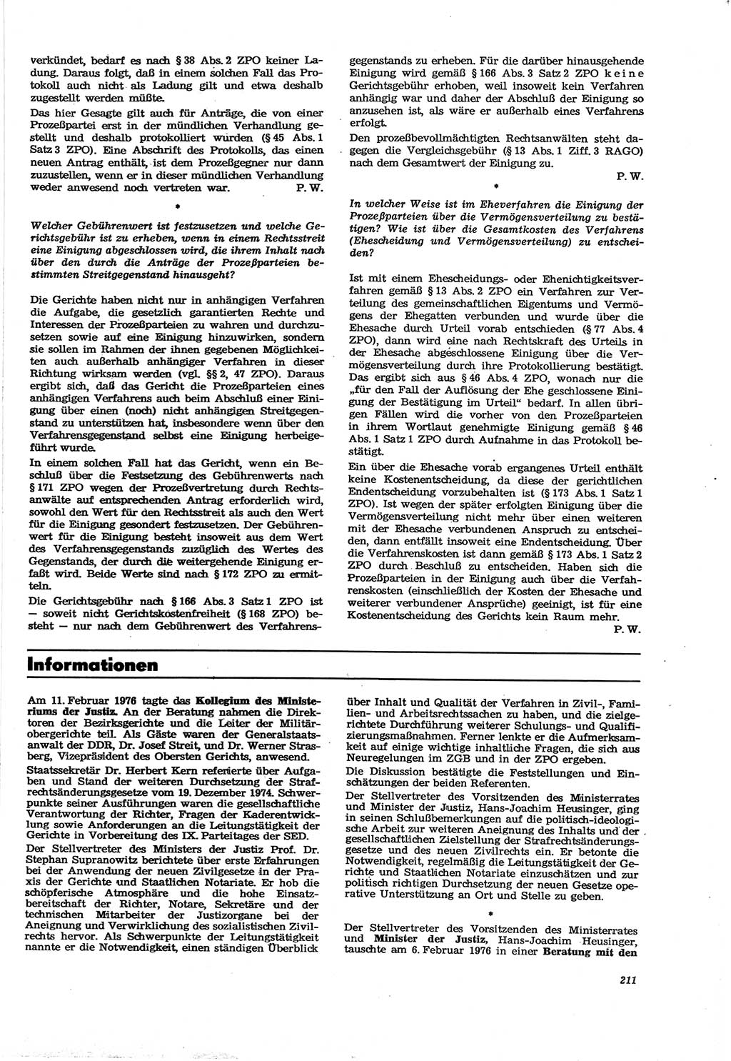Neue Justiz (NJ), Zeitschrift für Recht und Rechtswissenschaft [Deutsche Demokratische Republik (DDR)], 30. Jahrgang 1976, Seite 211 (NJ DDR 1976, S. 211)