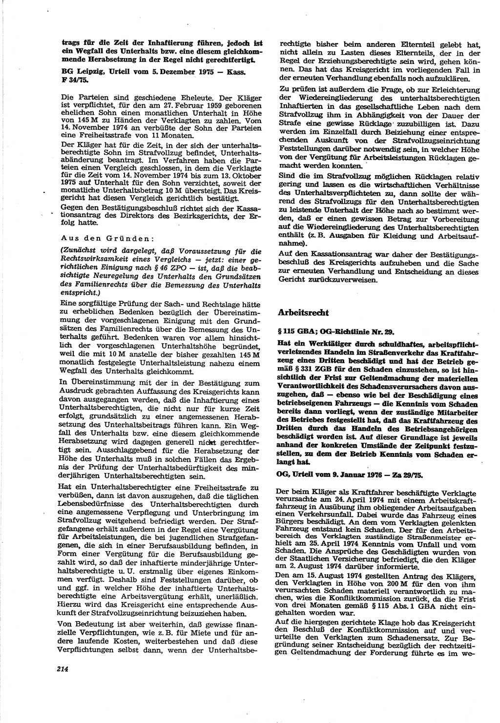 Neue Justiz (NJ), Zeitschrift für Recht und Rechtswissenschaft [Deutsche Demokratische Republik (DDR)], 30. Jahrgang 1976, Seite 214 (NJ DDR 1976, S. 214)