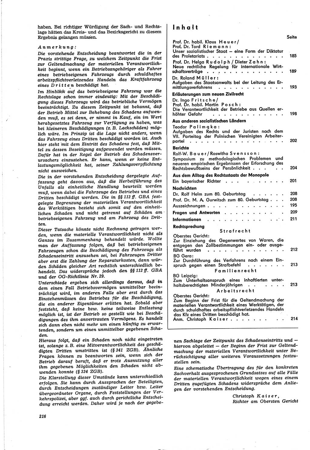 Neue Justiz (NJ), Zeitschrift für Recht und Rechtswissenschaft [Deutsche Demokratische Republik (DDR)], 30. Jahrgang 1976, Seite 216 (NJ DDR 1976, S. 216)