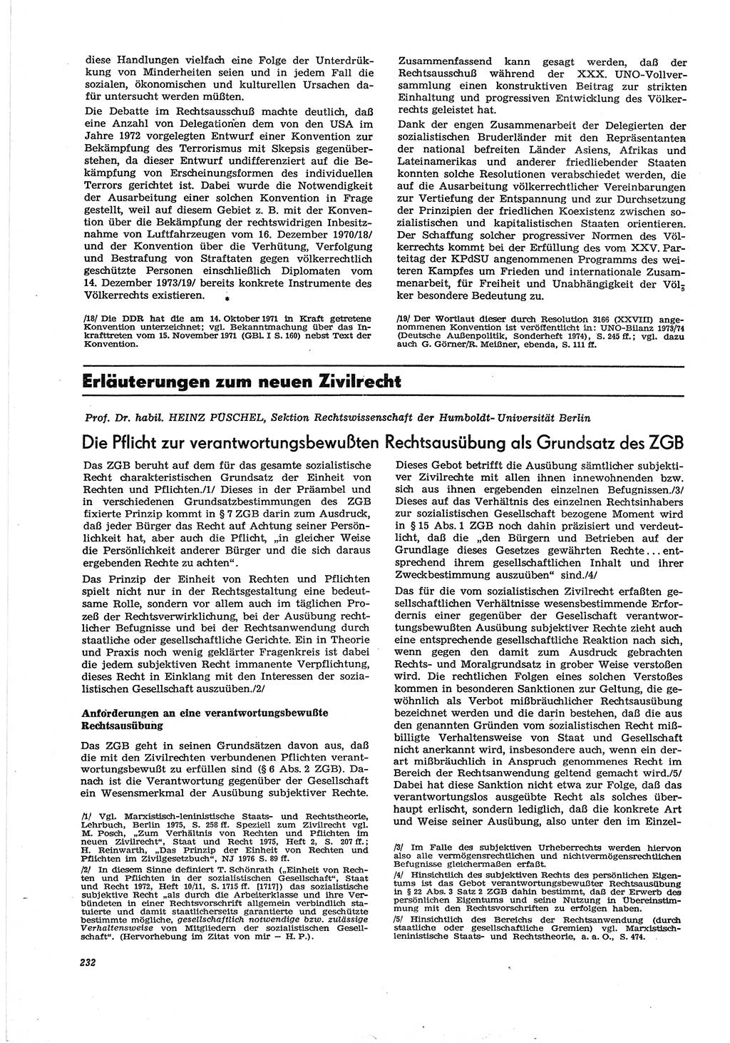 Neue Justiz (NJ), Zeitschrift für Recht und Rechtswissenschaft [Deutsche Demokratische Republik (DDR)], 30. Jahrgang 1976, Seite 232 (NJ DDR 1976, S. 232)