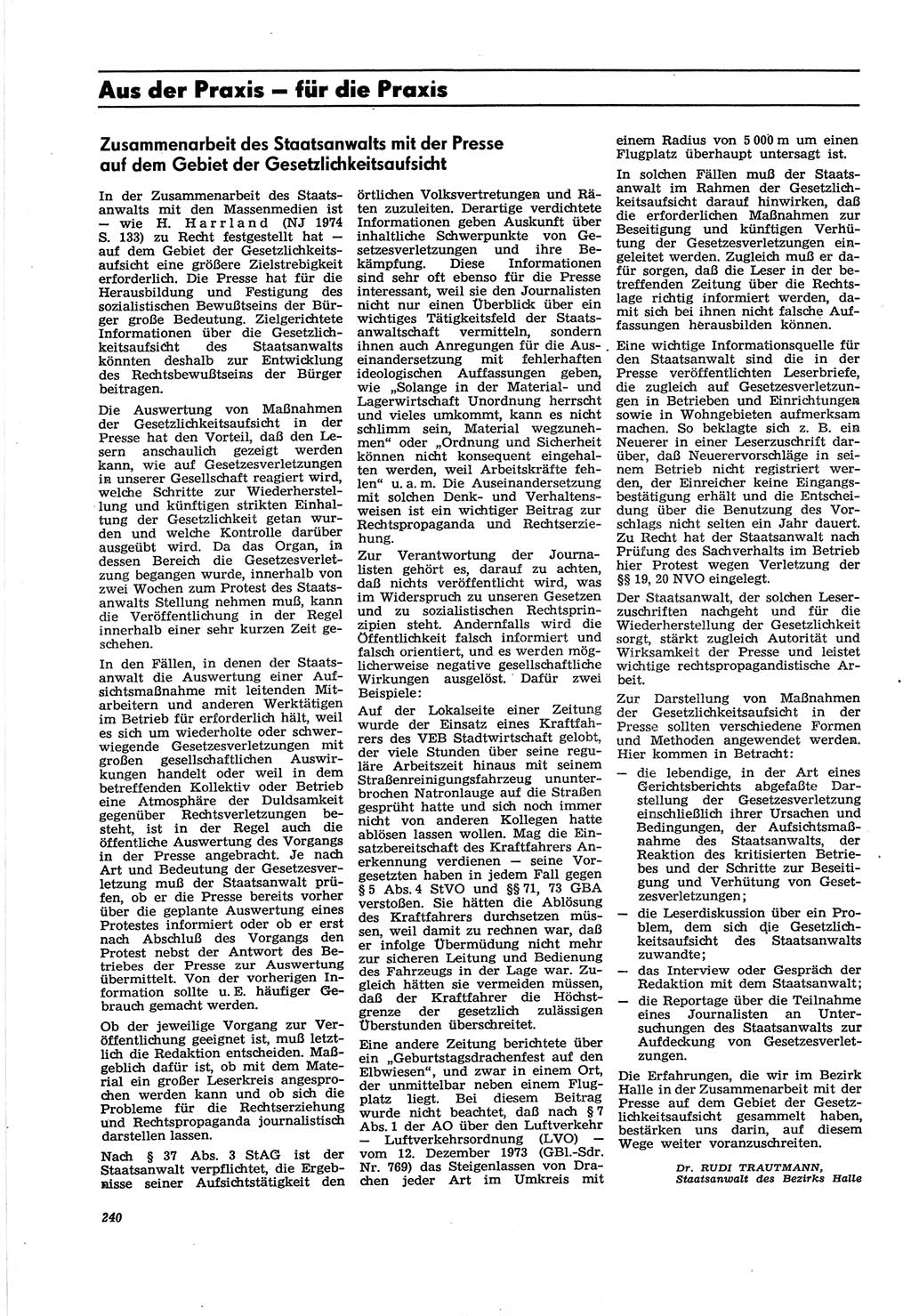 Neue Justiz (NJ), Zeitschrift für Recht und Rechtswissenschaft [Deutsche Demokratische Republik (DDR)], 30. Jahrgang 1976, Seite 240 (NJ DDR 1976, S. 240)