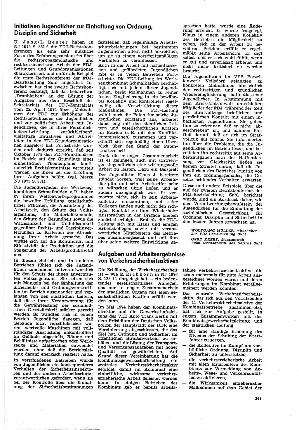 Neue Justiz (NJ), Zeitschrift für Recht und Rechtswissenschaft [Deutsche Demokratische Republik (DDR)], 30. Jahrgang 1976, Seite 241 (NJ DDR 1976, S. 241)