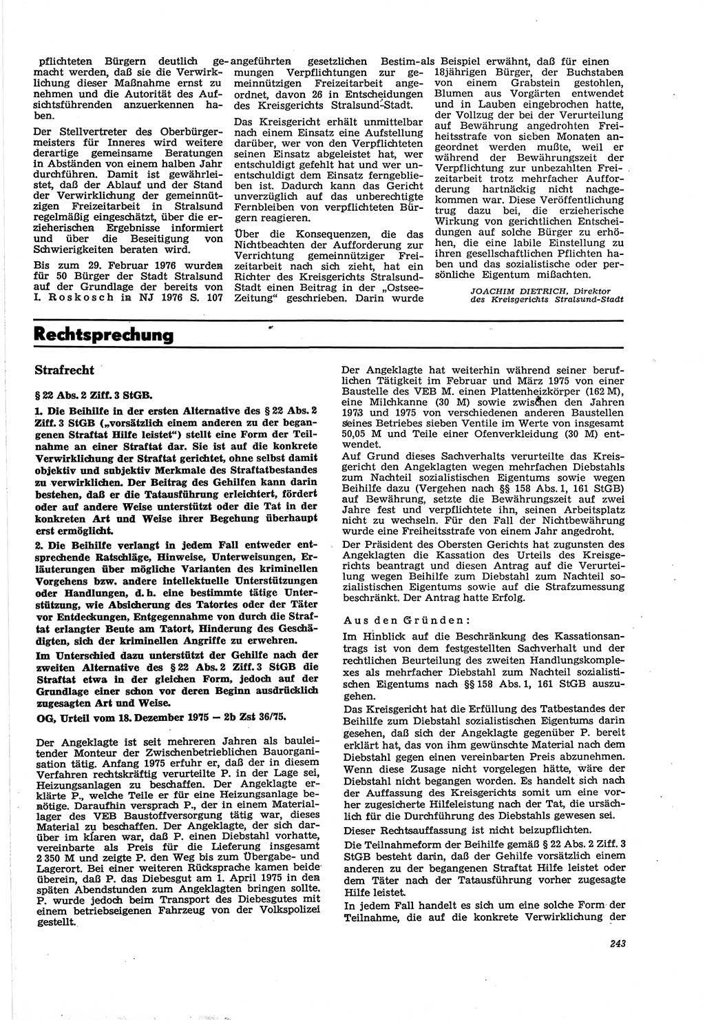 Neue Justiz (NJ), Zeitschrift für Recht und Rechtswissenschaft [Deutsche Demokratische Republik (DDR)], 30. Jahrgang 1976, Seite 243 (NJ DDR 1976, S. 243)