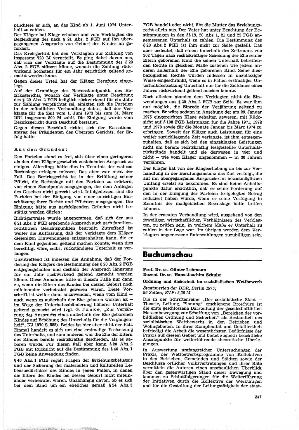 Neue Justiz (NJ), Zeitschrift für Recht und Rechtswissenschaft [Deutsche Demokratische Republik (DDR)], 30. Jahrgang 1976, Seite 247 (NJ DDR 1976, S. 247)