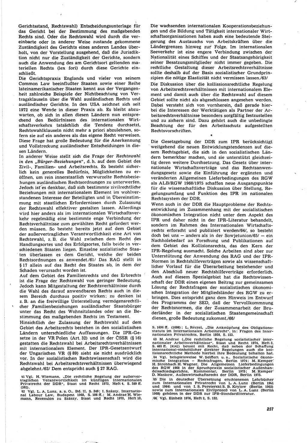 Neue Justiz (NJ), Zeitschrift für Recht und Rechtswissenschaft [Deutsche Demokratische Republik (DDR)], 30. Jahrgang 1976, Seite 257 (NJ DDR 1976, S. 257)