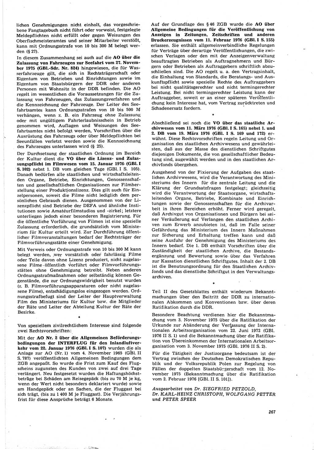Neue Justiz (NJ), Zeitschrift für Recht und Rechtswissenschaft [Deutsche Demokratische Republik (DDR)], 30. Jahrgang 1976, Seite 267 (NJ DDR 1976, S. 267)