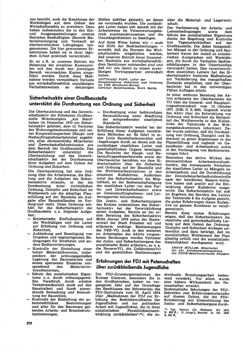 Neue Justiz (NJ), Zeitschrift für Recht und Rechtswissenschaft [Deutsche Demokratische Republik (DDR)], 30. Jahrgang 1976, Seite 270 (NJ DDR 1976, S. 270)
