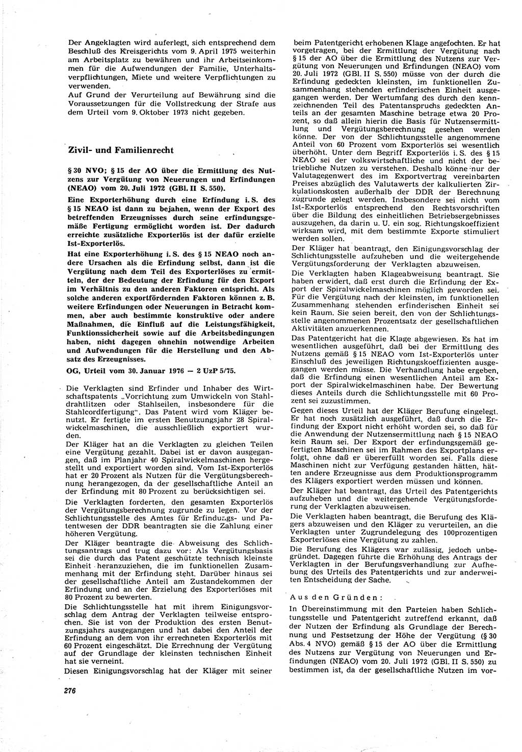 Neue Justiz (NJ), Zeitschrift für Recht und Rechtswissenschaft [Deutsche Demokratische Republik (DDR)], 30. Jahrgang 1976, Seite 276 (NJ DDR 1976, S. 276)