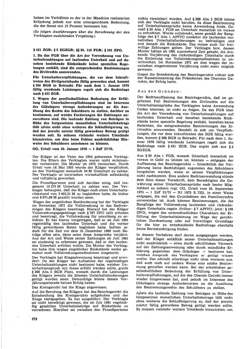 Neue Justiz (NJ), Zeitschrift für Recht und Rechtswissenschaft [Deutsche Demokratische Republik (DDR)], 30. Jahrgang 1976, Seite 278 (NJ DDR 1976, S. 278)