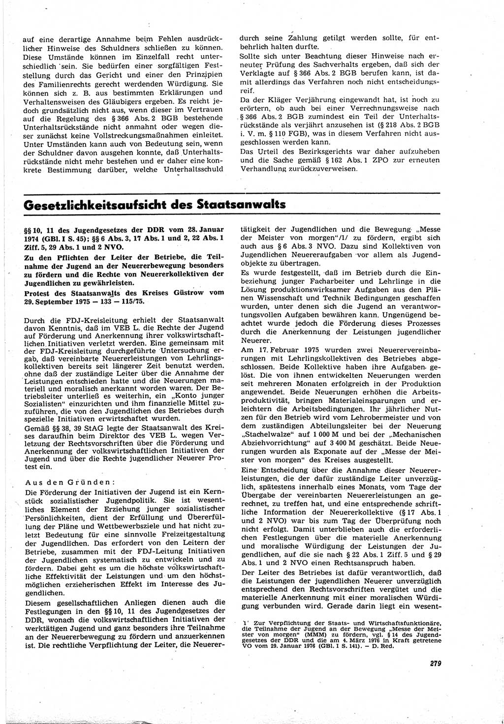 Neue Justiz (NJ), Zeitschrift für Recht und Rechtswissenschaft [Deutsche Demokratische Republik (DDR)], 30. Jahrgang 1976, Seite 279 (NJ DDR 1976, S. 279)