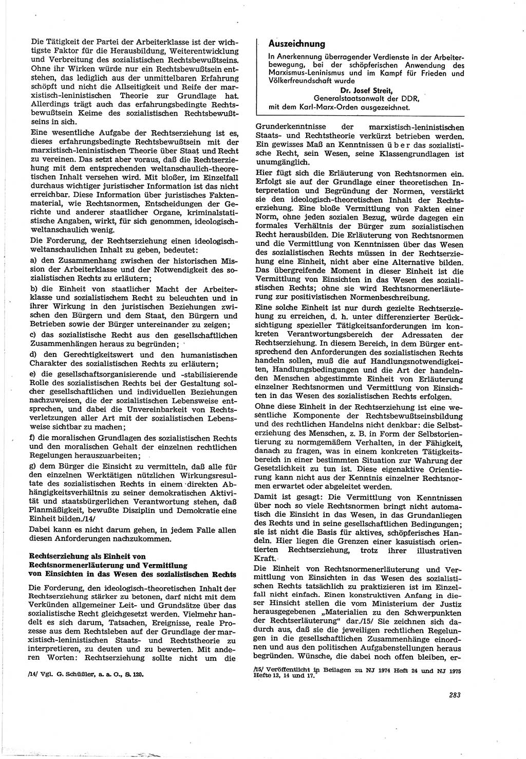 Neue Justiz (NJ), Zeitschrift für Recht und Rechtswissenschaft [Deutsche Demokratische Republik (DDR)], 30. Jahrgang 1976, Seite 283 (NJ DDR 1976, S. 283)
