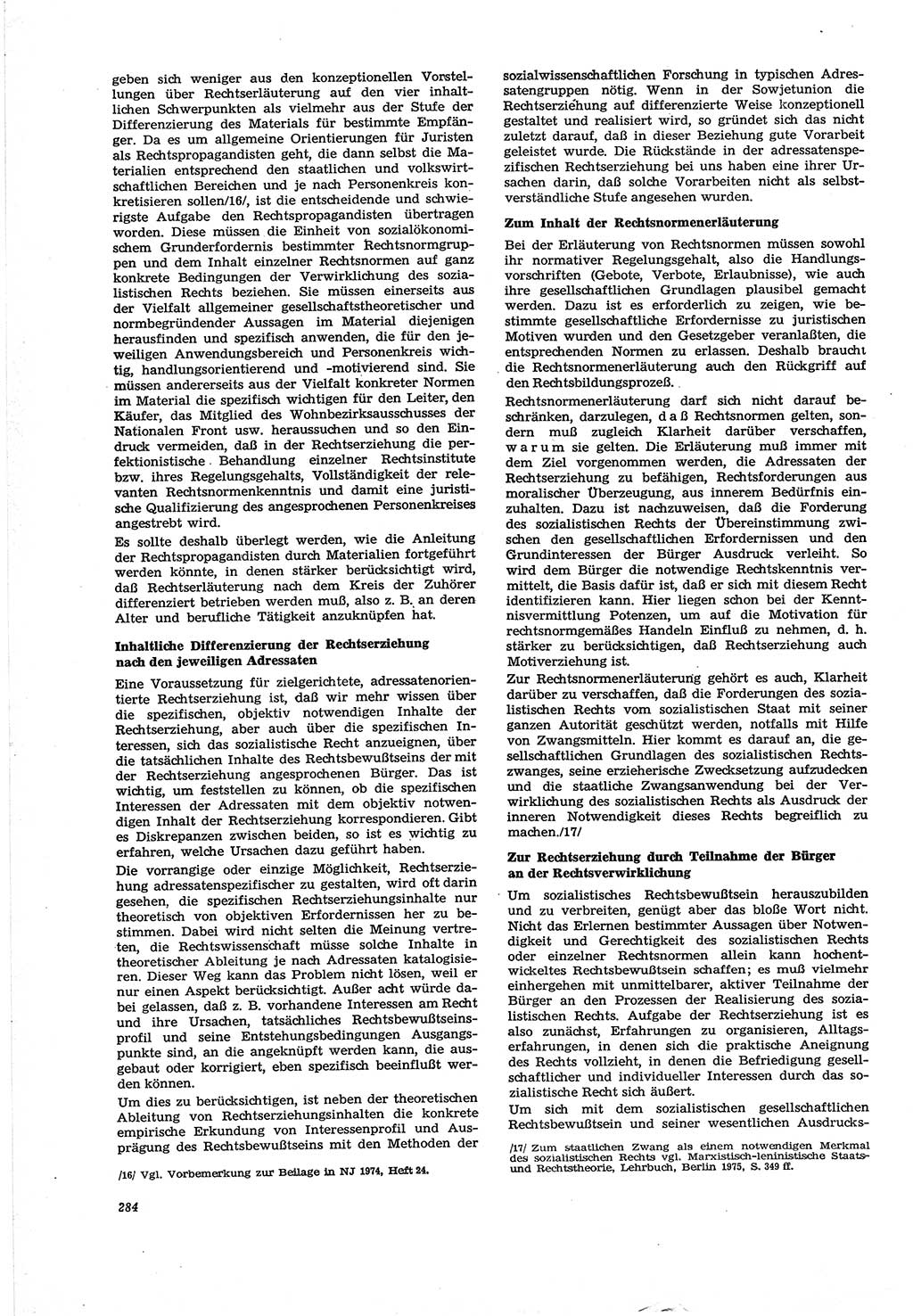 Neue Justiz (NJ), Zeitschrift für Recht und Rechtswissenschaft [Deutsche Demokratische Republik (DDR)], 30. Jahrgang 1976, Seite 284 (NJ DDR 1976, S. 284)