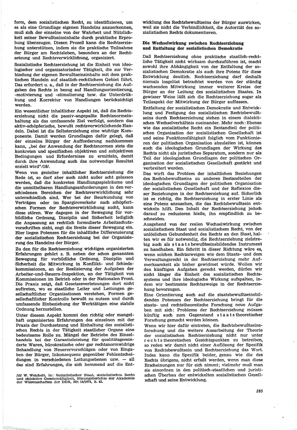 Neue Justiz (NJ), Zeitschrift für Recht und Rechtswissenschaft [Deutsche Demokratische Republik (DDR)], 30. Jahrgang 1976, Seite 285 (NJ DDR 1976, S. 285)