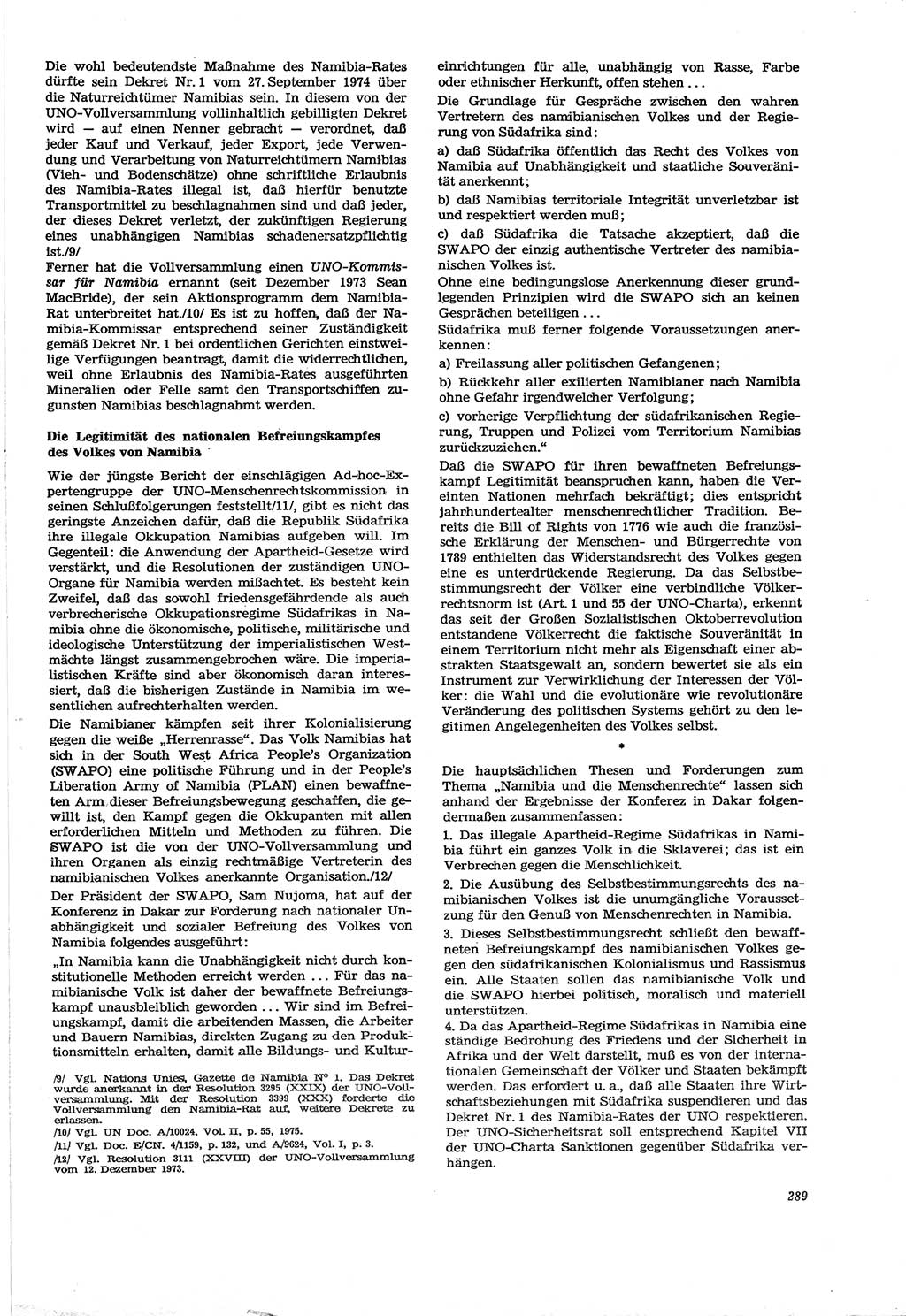 Neue Justiz (NJ), Zeitschrift für Recht und Rechtswissenschaft [Deutsche Demokratische Republik (DDR)], 30. Jahrgang 1976, Seite 289 (NJ DDR 1976, S. 289)