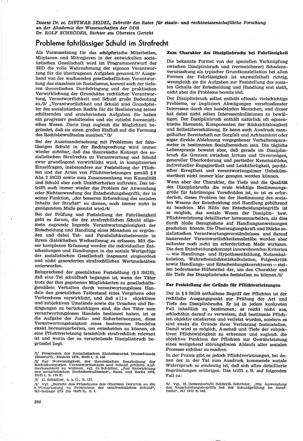 Neue Justiz (NJ), Zeitschrift für Recht und Rechtswissenschaft [Deutsche Demokratische Republik (DDR)], 30. Jahrgang 1976, Seite 290 (NJ DDR 1976, S. 290)