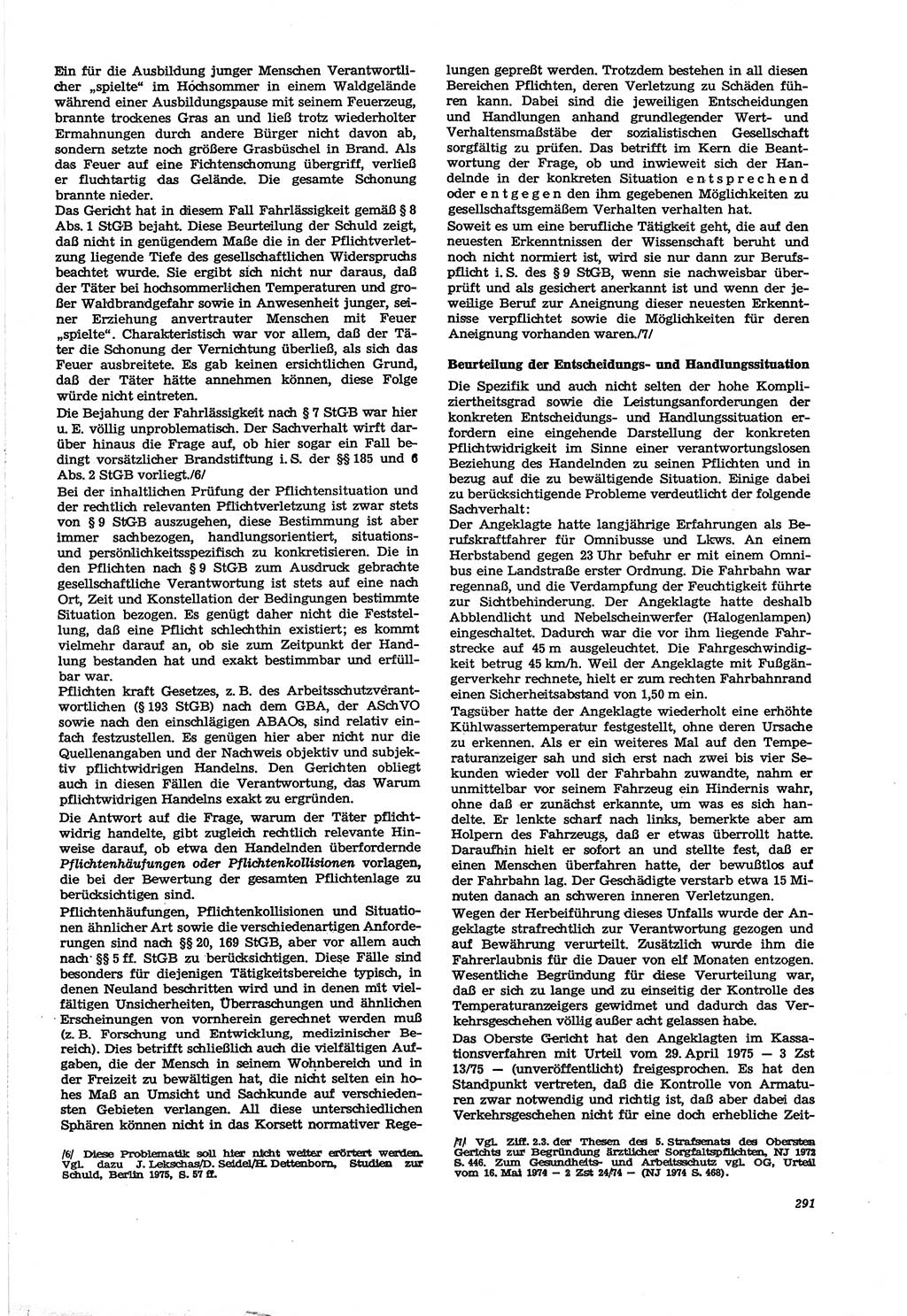 Neue Justiz (NJ), Zeitschrift für Recht und Rechtswissenschaft [Deutsche Demokratische Republik (DDR)], 30. Jahrgang 1976, Seite 291 (NJ DDR 1976, S. 291)