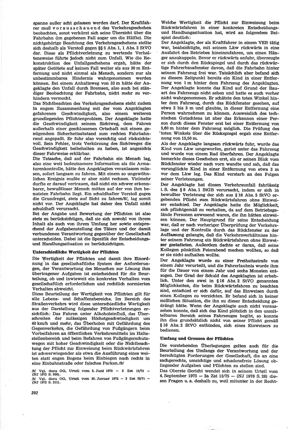 Neue Justiz (NJ), Zeitschrift für Recht und Rechtswissenschaft [Deutsche Demokratische Republik (DDR)], 30. Jahrgang 1976, Seite 292 (NJ DDR 1976, S. 292)