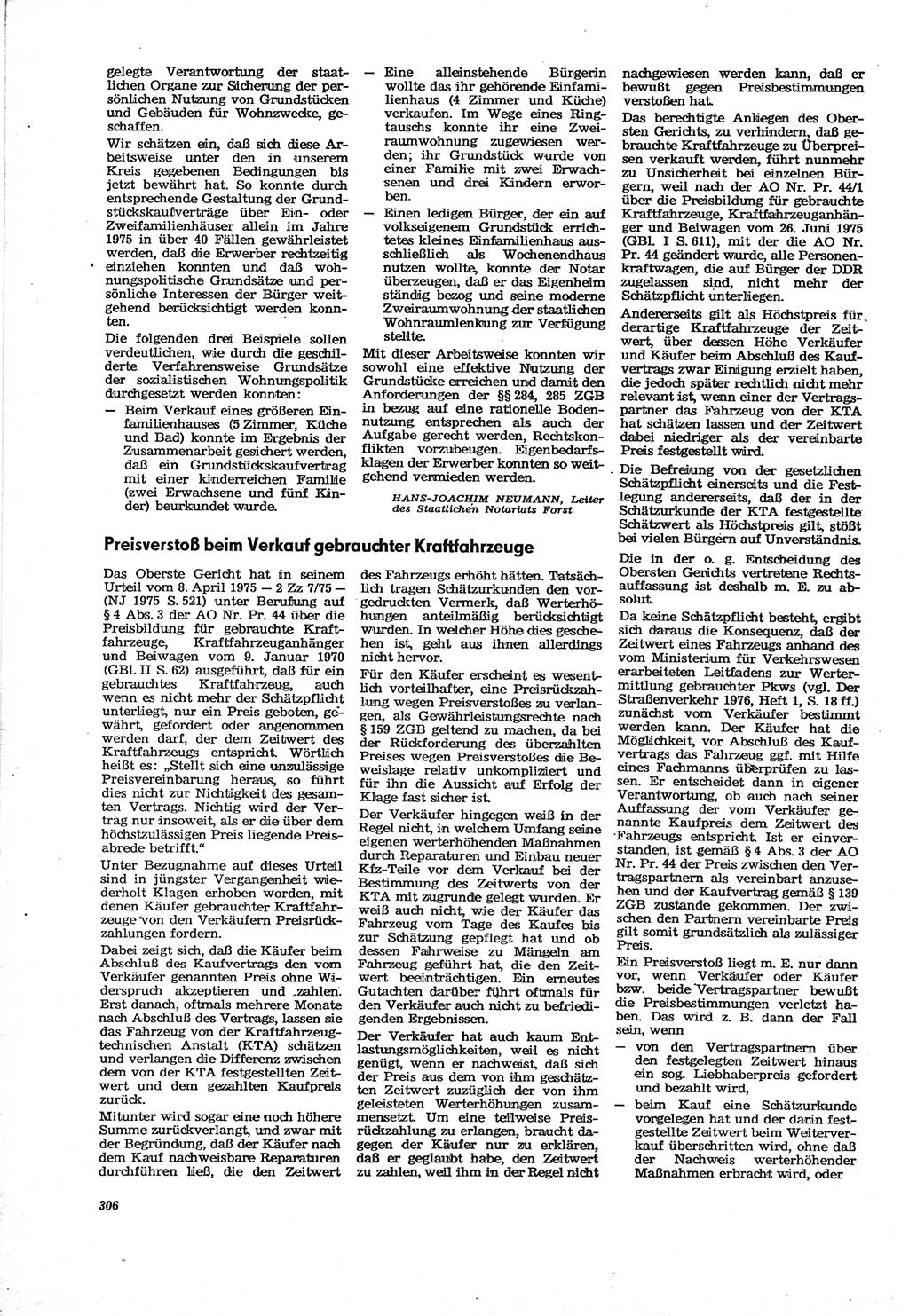 Neue Justiz (NJ), Zeitschrift für Recht und Rechtswissenschaft [Deutsche Demokratische Republik (DDR)], 30. Jahrgang 1976, Seite 306 (NJ DDR 1976, S. 306)