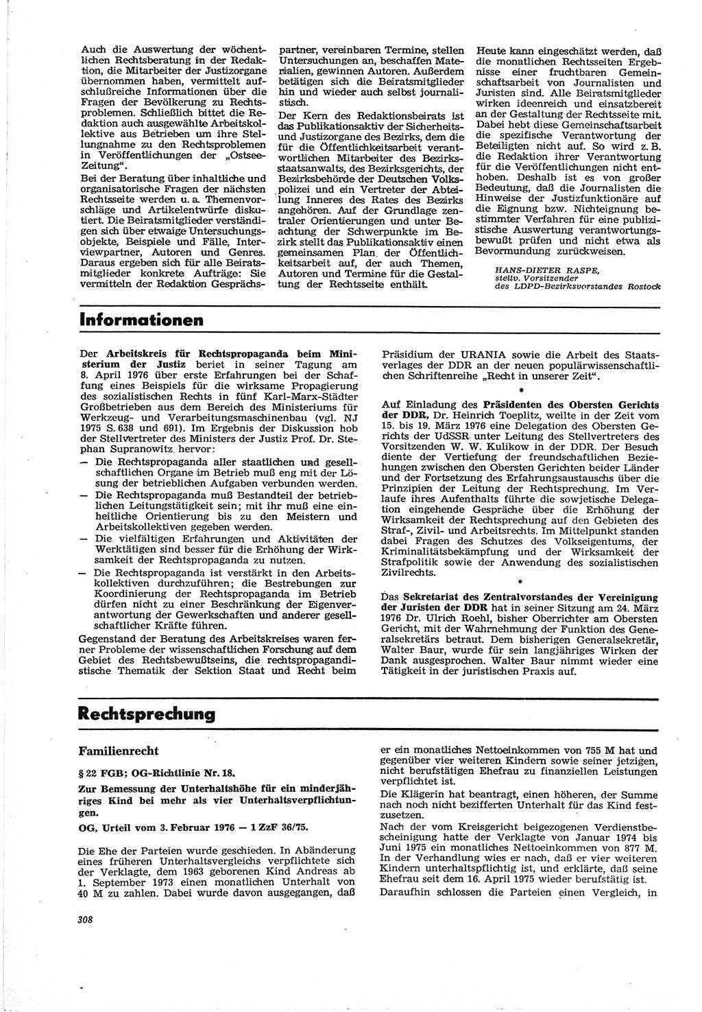 Neue Justiz (NJ), Zeitschrift für Recht und Rechtswissenschaft [Deutsche Demokratische Republik (DDR)], 30. Jahrgang 1976, Seite 308 (NJ DDR 1976, S. 308)