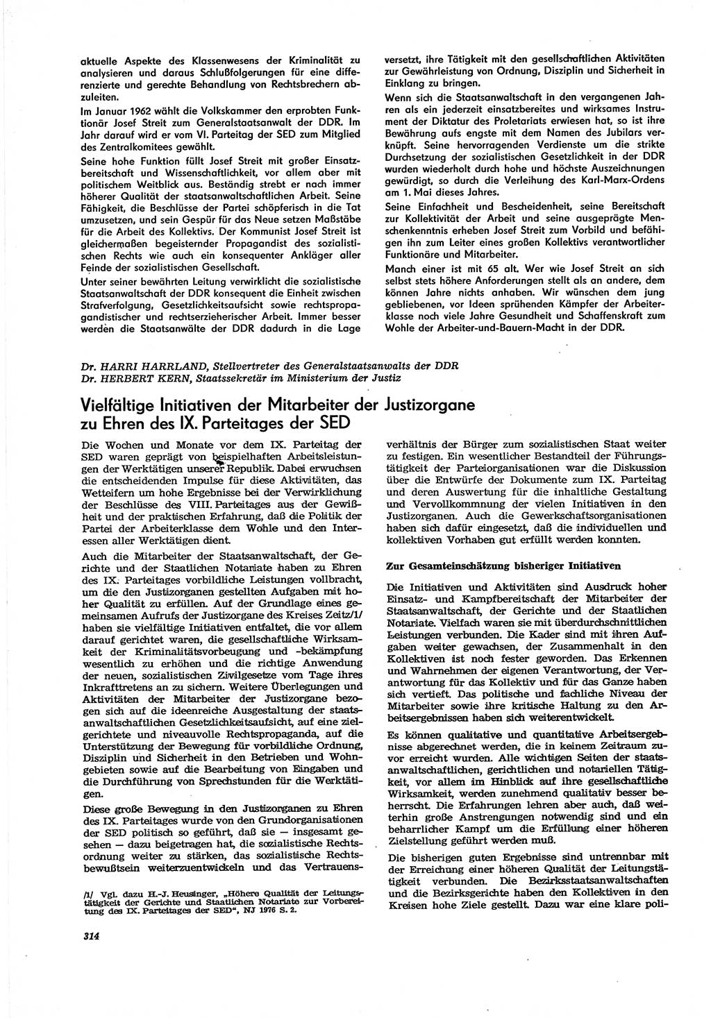 Neue Justiz (NJ), Zeitschrift für Recht und Rechtswissenschaft [Deutsche Demokratische Republik (DDR)], 30. Jahrgang 1976, Seite 314 (NJ DDR 1976, S. 314)
