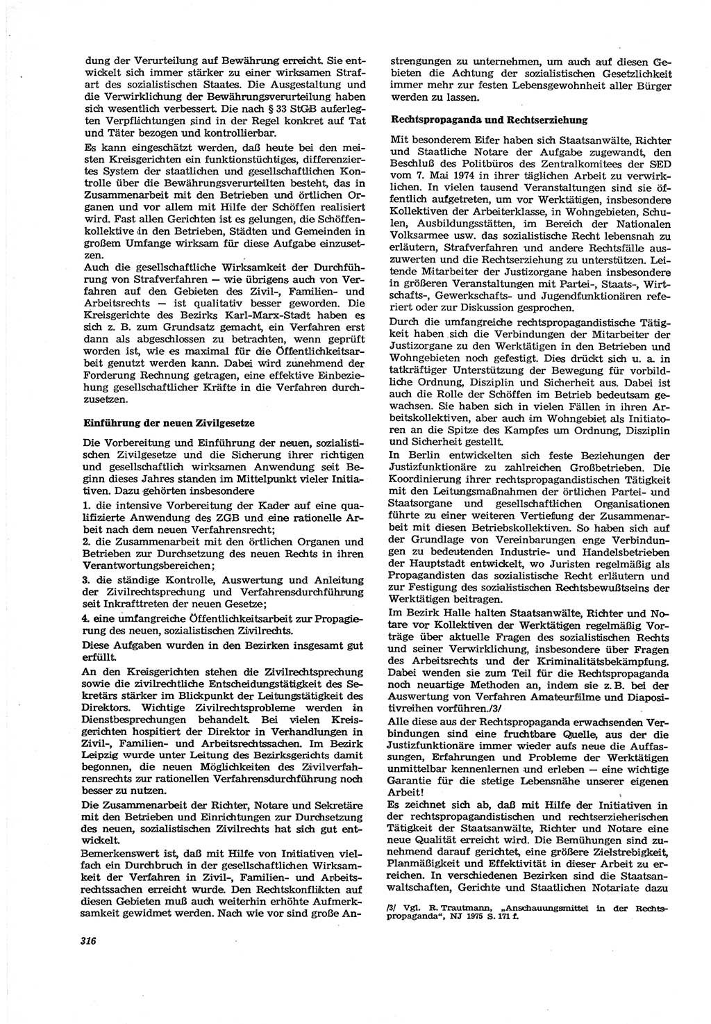 Neue Justiz (NJ), Zeitschrift für Recht und Rechtswissenschaft [Deutsche Demokratische Republik (DDR)], 30. Jahrgang 1976, Seite 316 (NJ DDR 1976, S. 316)