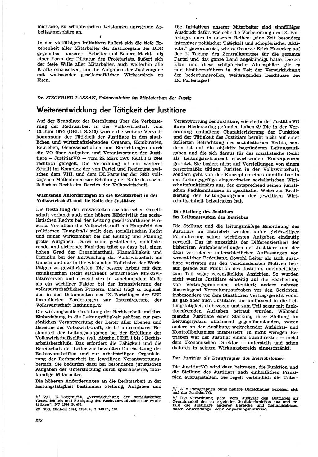 Neue Justiz (NJ), Zeitschrift für Recht und Rechtswissenschaft [Deutsche Demokratische Republik (DDR)], 30. Jahrgang 1976, Seite 318 (NJ DDR 1976, S. 318)