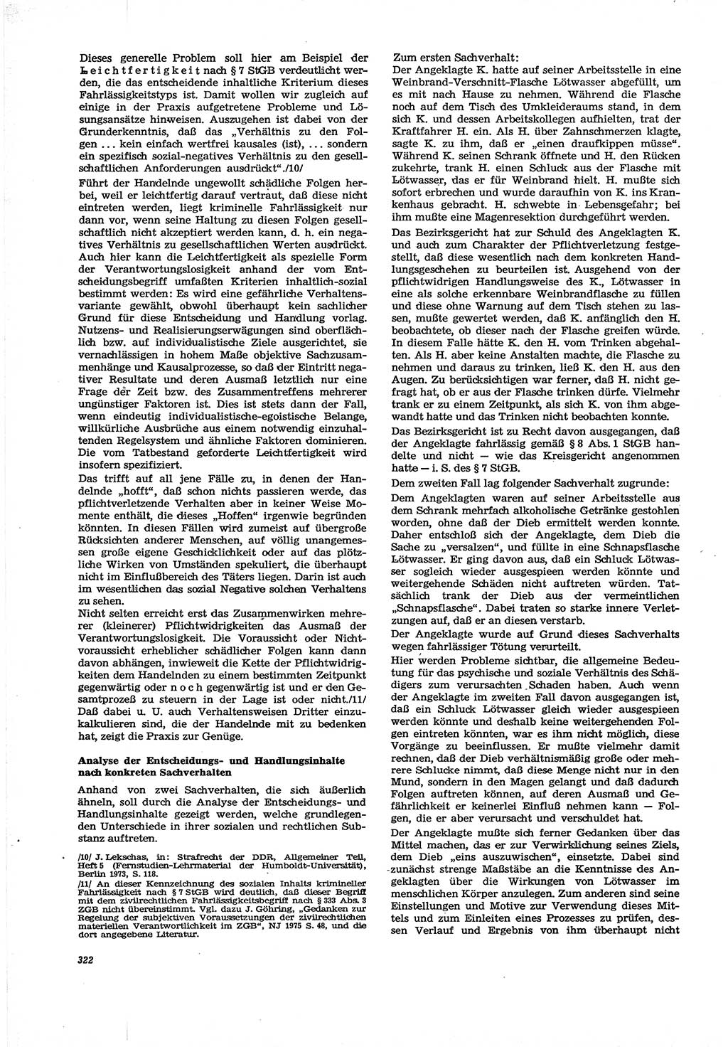 Neue Justiz (NJ), Zeitschrift für Recht und Rechtswissenschaft [Deutsche Demokratische Republik (DDR)], 30. Jahrgang 1976, Seite 322 (NJ DDR 1976, S. 322)