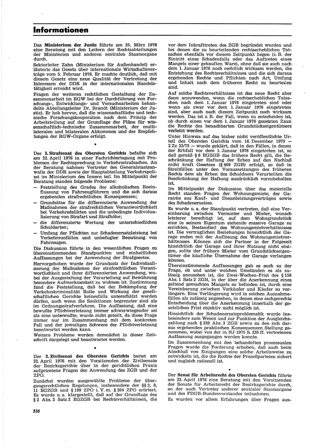 Neue Justiz (NJ), Zeitschrift für Recht und Rechtswissenschaft [Deutsche Demokratische Republik (DDR)], 30. Jahrgang 1976, Seite 336 (NJ DDR 1976, S. 336)