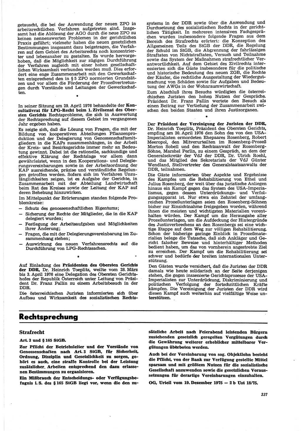 Neue Justiz (NJ), Zeitschrift für Recht und Rechtswissenschaft [Deutsche Demokratische Republik (DDR)], 30. Jahrgang 1976, Seite 337 (NJ DDR 1976, S. 337)