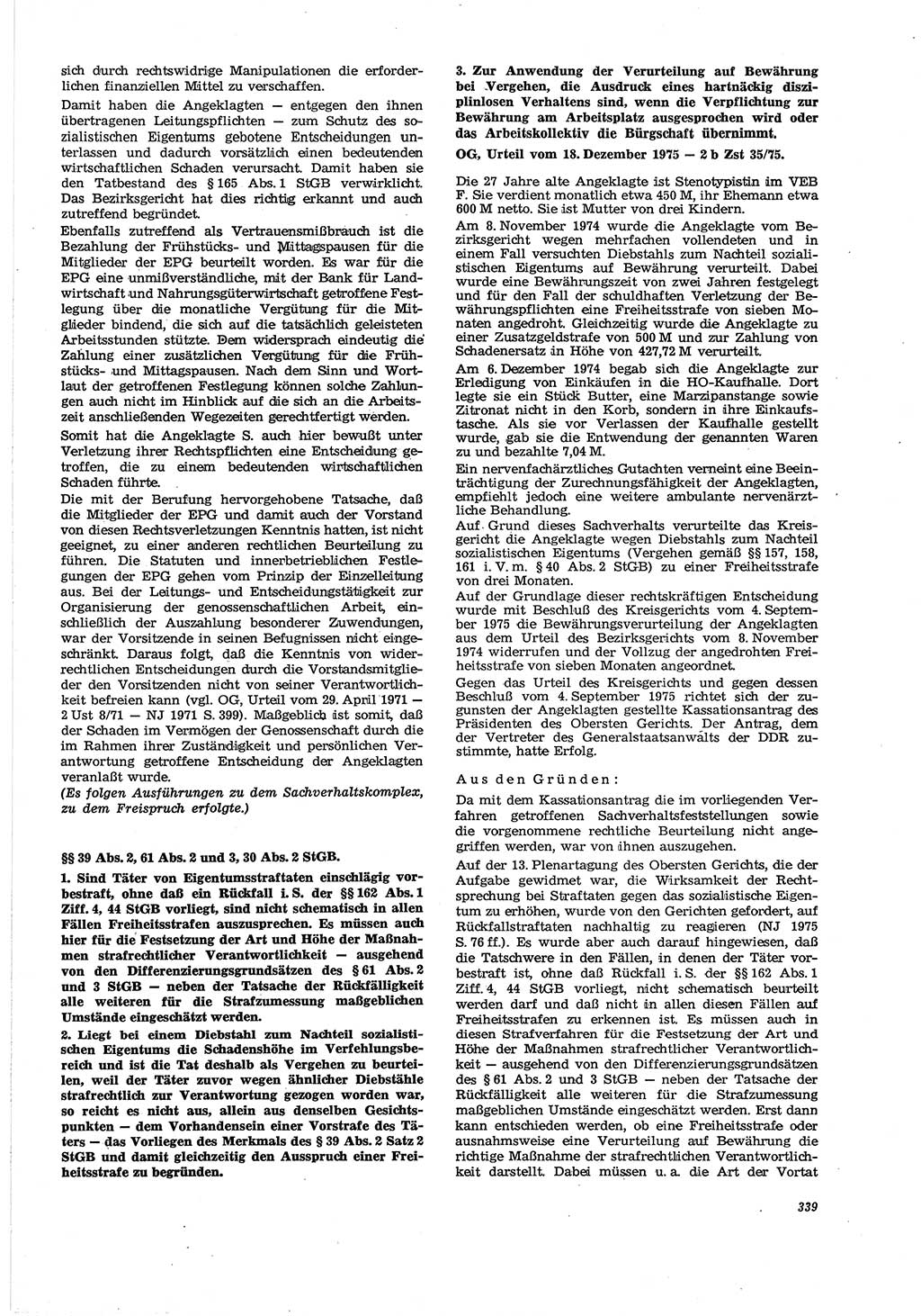 Neue Justiz (NJ), Zeitschrift für Recht und Rechtswissenschaft [Deutsche Demokratische Republik (DDR)], 30. Jahrgang 1976, Seite 339 (NJ DDR 1976, S. 339)