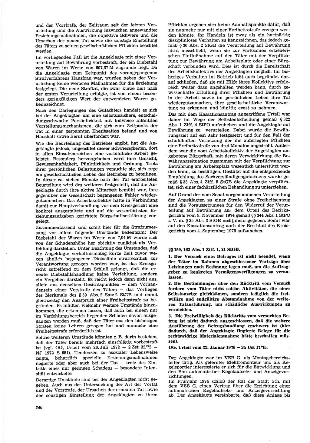 Neue Justiz (NJ), Zeitschrift für Recht und Rechtswissenschaft [Deutsche Demokratische Republik (DDR)], 30. Jahrgang 1976, Seite 340 (NJ DDR 1976, S. 340)