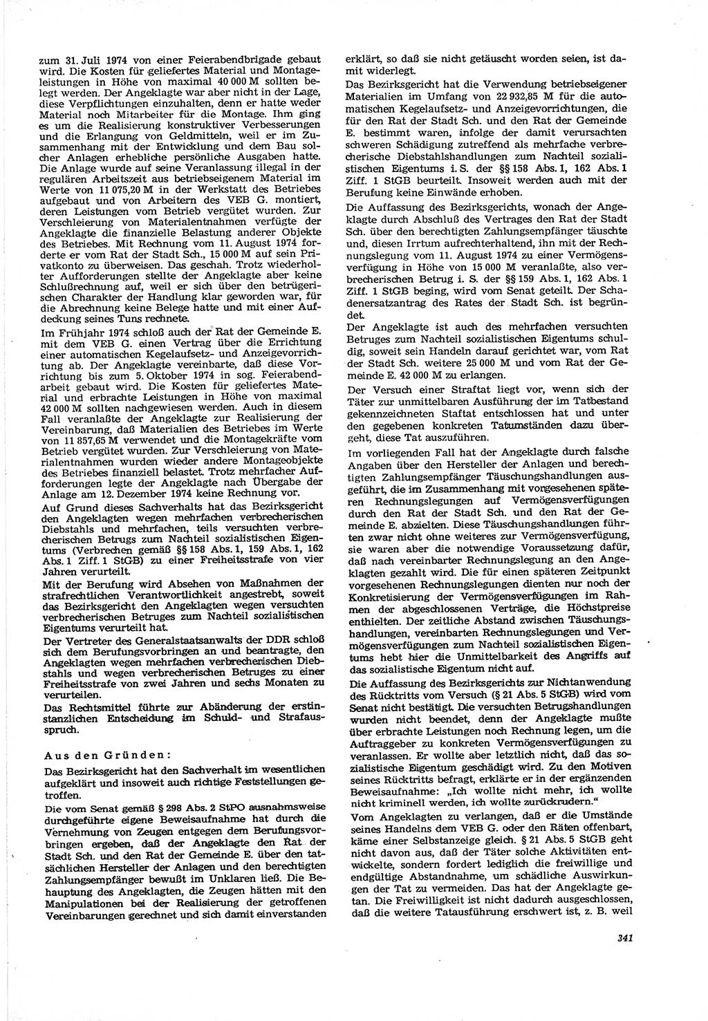 Neue Justiz (NJ), Zeitschrift für Recht und Rechtswissenschaft [Deutsche Demokratische Republik (DDR)], 30. Jahrgang 1976, Seite 341 (NJ DDR 1976, S. 341)
