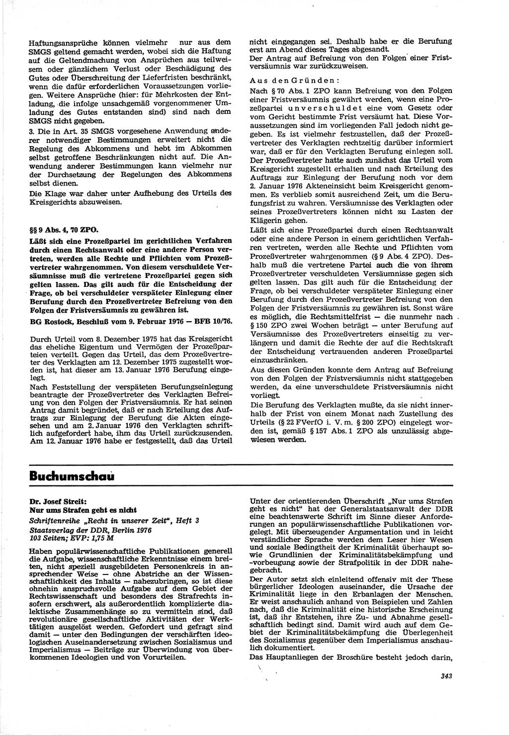 Neue Justiz (NJ), Zeitschrift für Recht und Rechtswissenschaft [Deutsche Demokratische Republik (DDR)], 30. Jahrgang 1976, Seite 343 (NJ DDR 1976, S. 343)