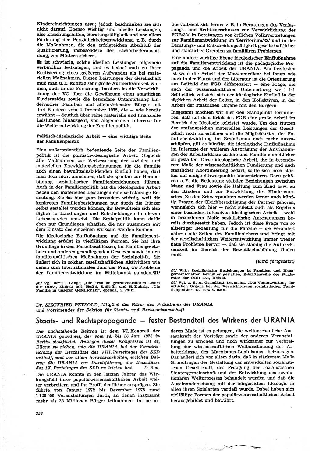 Neue Justiz (NJ), Zeitschrift für Recht und Rechtswissenschaft [Deutsche Demokratische Republik (DDR)], 30. Jahrgang 1976, Seite 354 (NJ DDR 1976, S. 354)
