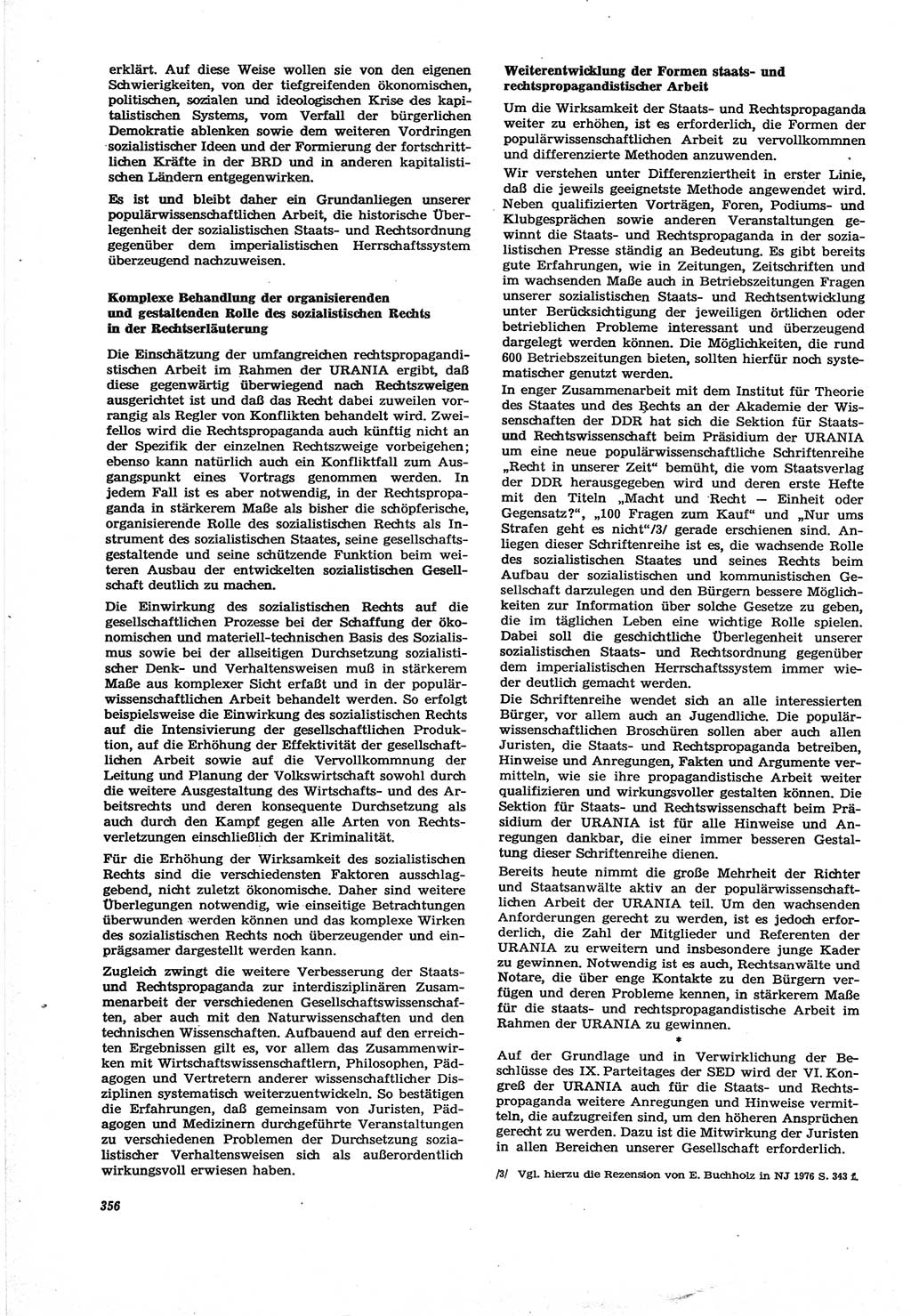 Neue Justiz (NJ), Zeitschrift für Recht und Rechtswissenschaft [Deutsche Demokratische Republik (DDR)], 30. Jahrgang 1976, Seite 356 (NJ DDR 1976, S. 356)