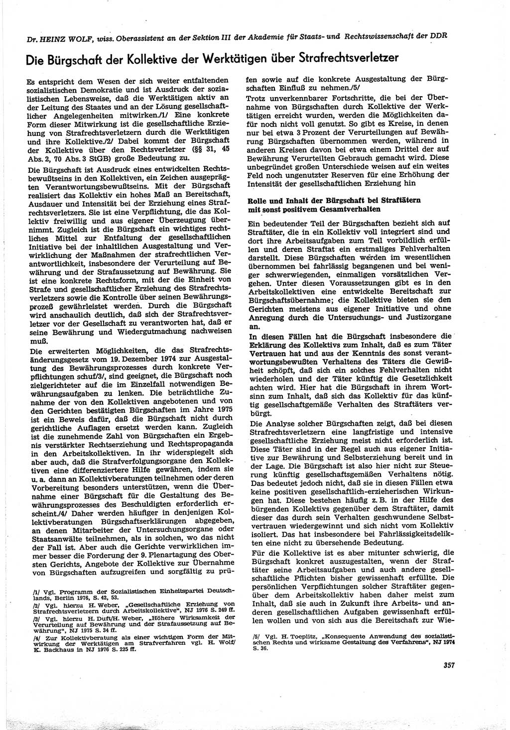 Neue Justiz (NJ), Zeitschrift für Recht und Rechtswissenschaft [Deutsche Demokratische Republik (DDR)], 30. Jahrgang 1976, Seite 357 (NJ DDR 1976, S. 357)