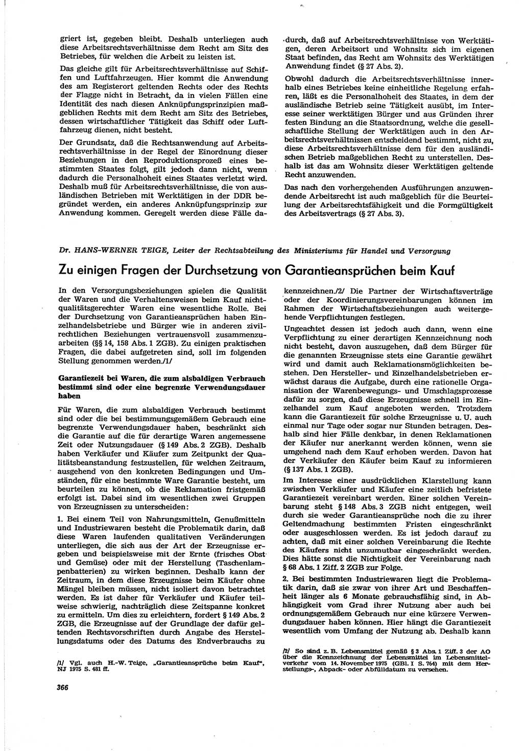 Neue Justiz (NJ), Zeitschrift für Recht und Rechtswissenschaft [Deutsche Demokratische Republik (DDR)], 30. Jahrgang 1976, Seite 366 (NJ DDR 1976, S. 366)