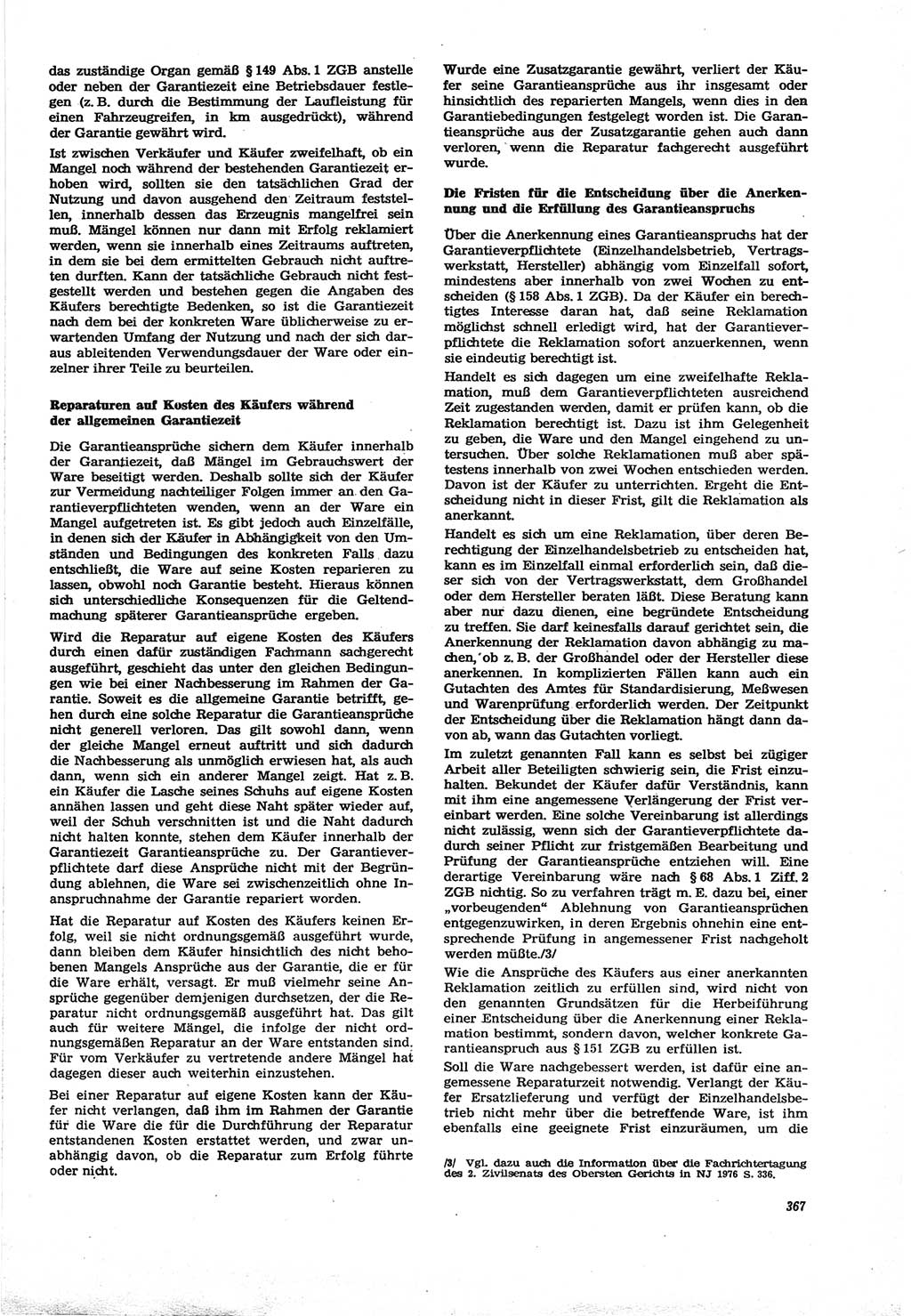 Neue Justiz (NJ), Zeitschrift für Recht und Rechtswissenschaft [Deutsche Demokratische Republik (DDR)], 30. Jahrgang 1976, Seite 367 (NJ DDR 1976, S. 367)