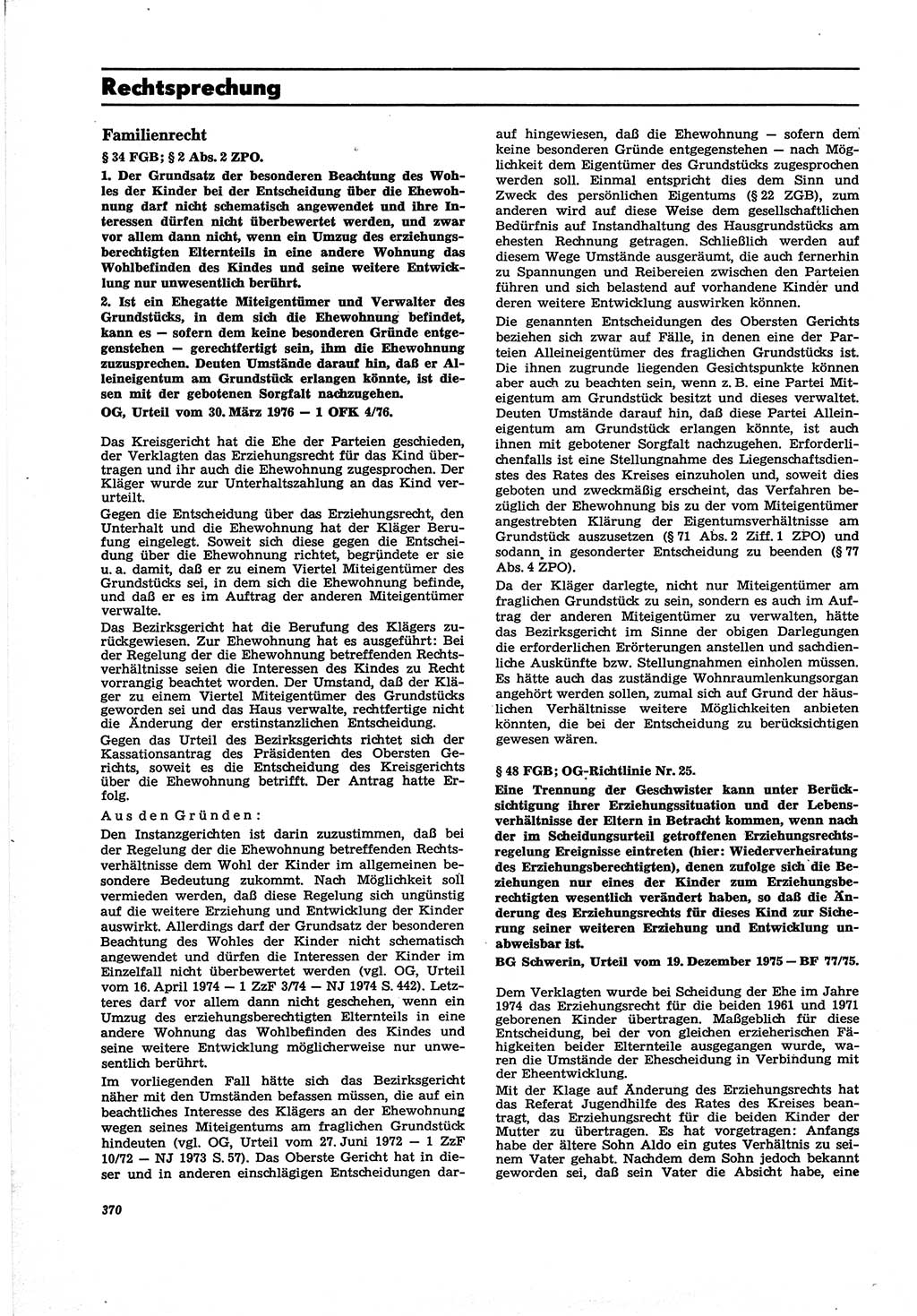 Neue Justiz (NJ), Zeitschrift für Recht und Rechtswissenschaft [Deutsche Demokratische Republik (DDR)], 30. Jahrgang 1976, Seite 370 (NJ DDR 1976, S. 370)