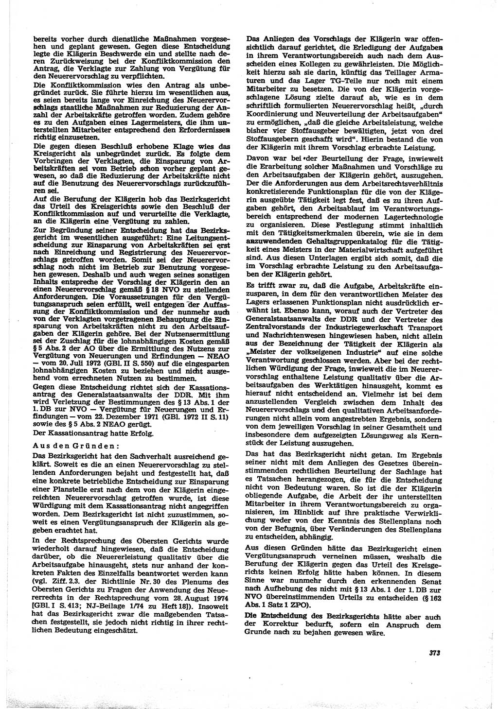 Neue Justiz (NJ), Zeitschrift für Recht und Rechtswissenschaft [Deutsche Demokratische Republik (DDR)], 30. Jahrgang 1976, Seite 373 (NJ DDR 1976, S. 373)