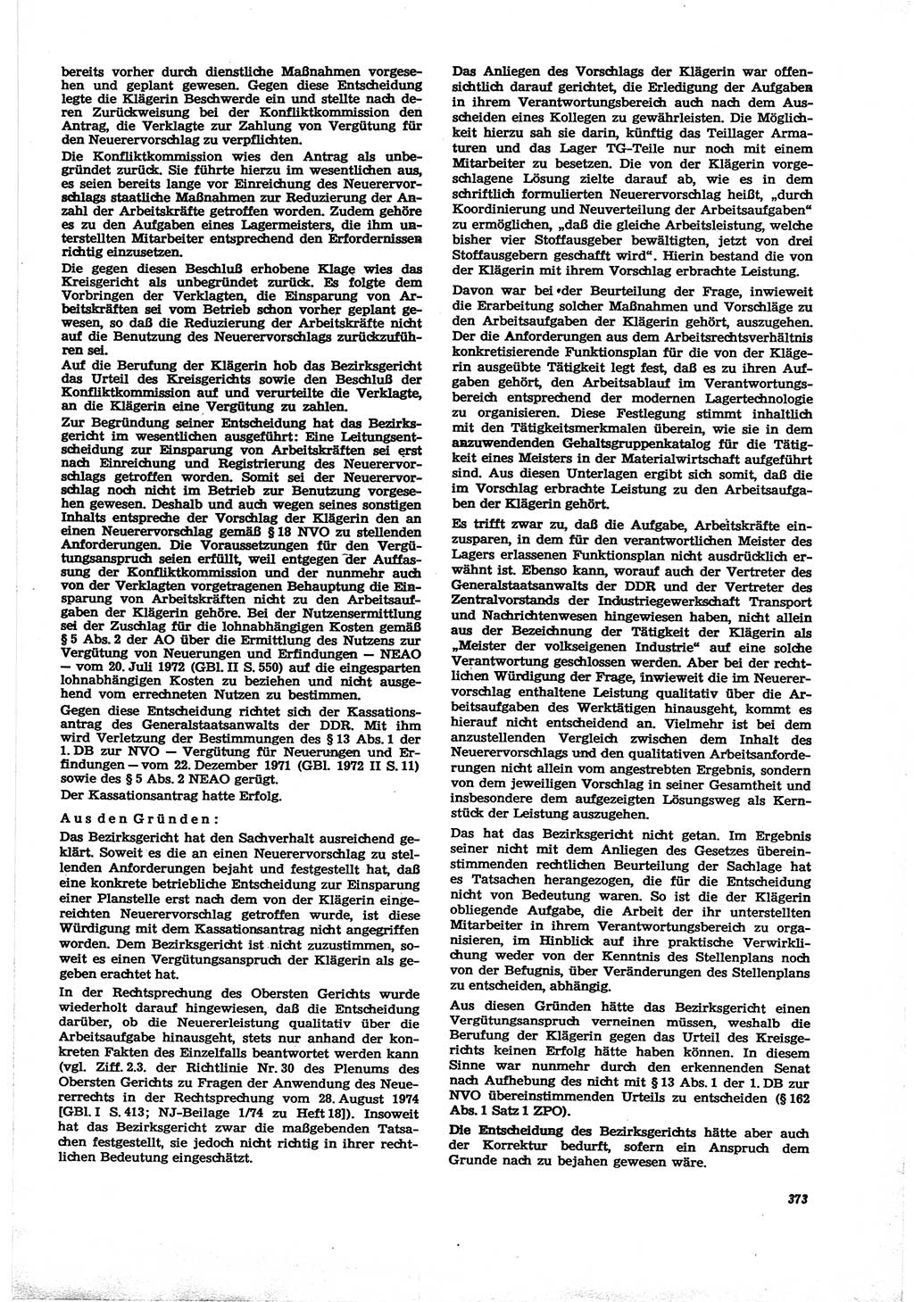 Neue Justiz (NJ), Zeitschrift für Recht und Rechtswissenschaft [Deutsche Demokratische Republik (DDR)], 30. Jahrgang 1976, Seite 373 (NJ DDR 1976, S. 373)